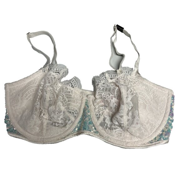 NWOT Victoria's Secret Dream Angels White Lace Sequin Bra Push Up W/O Padding - Picture 1 of 7